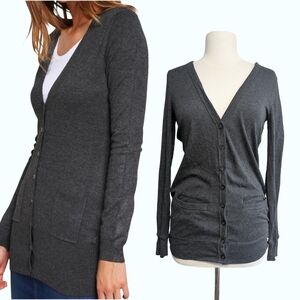 Talula Pima Cotton Vneck Button Up Grey Cardigan